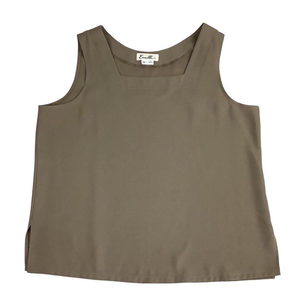 Emmelle 100% Rayon Blouse Tank Top Women's XL Tan Brown Sleeveless Square Neck